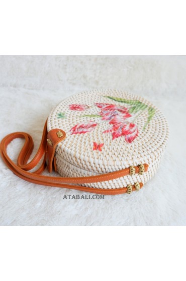 circle rattan sling bags white decoration flower 